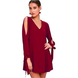 Lulu's First Date Wine Red / Maroon Long Sleeve W/ Ties Shift Dress Size XS